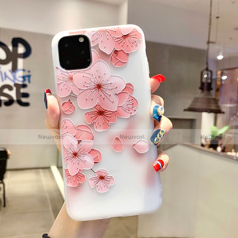 Silicone Candy Rubber Gel Flowers Soft Case Cover H19 for Apple iPhone 11 Pro Max Pink