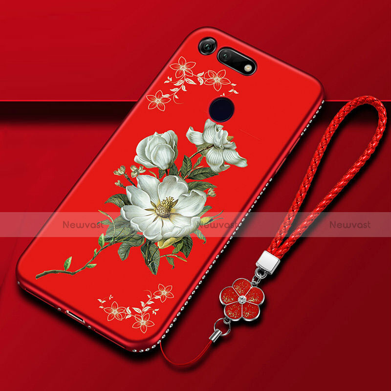 Silicone Candy Rubber Gel Flowers Soft Case Cover K01 for Huawei Honor V20 Red