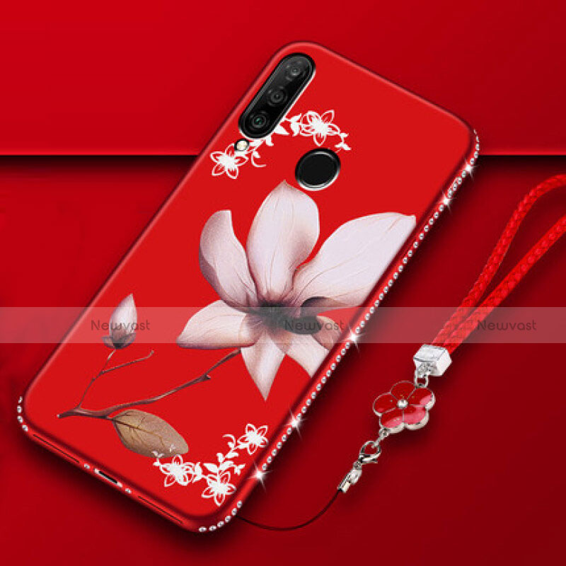 Silicone Candy Rubber Gel Flowers Soft Case Cover K01 for Huawei P30 Lite New Edition Red