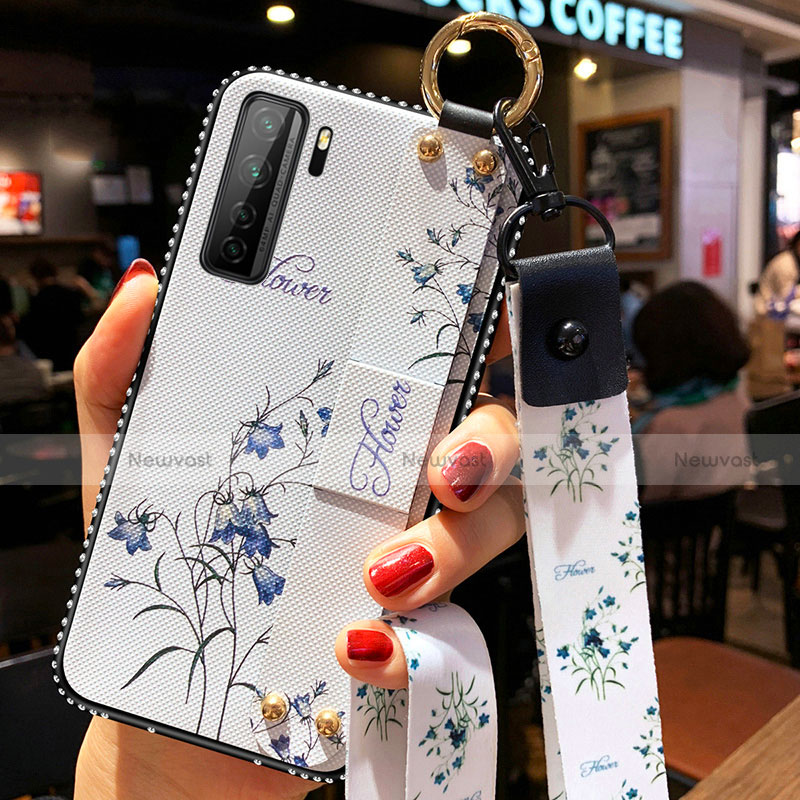 Silicone Candy Rubber Gel Flowers Soft Case Cover K01 for Huawei P40 Lite 5G White