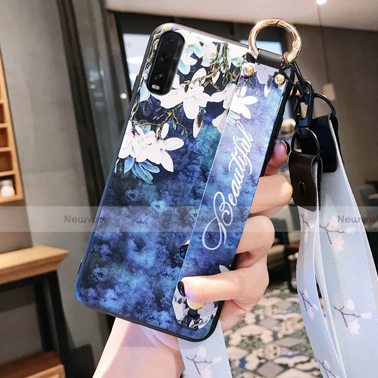 Silicone Candy Rubber Gel Flowers Soft Case Cover K01 for Oppo Find X2 Blue