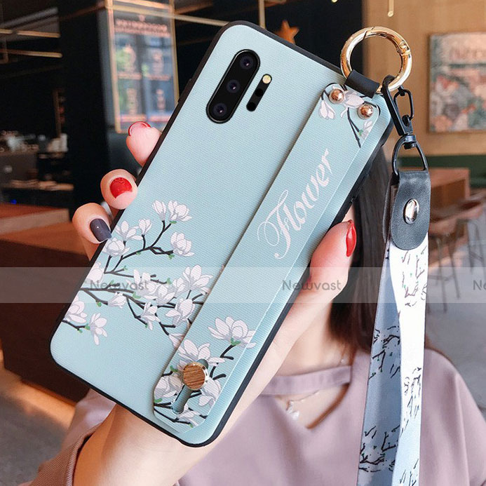 Silicone Candy Rubber Gel Flowers Soft Case Cover K01 for Samsung Galaxy Note 10 Plus Cyan