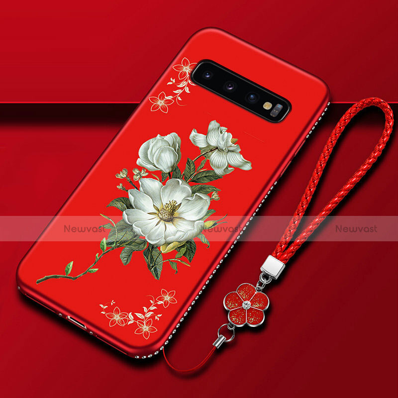 Silicone Candy Rubber Gel Flowers Soft Case Cover K01 for Samsung Galaxy S10 5G Red