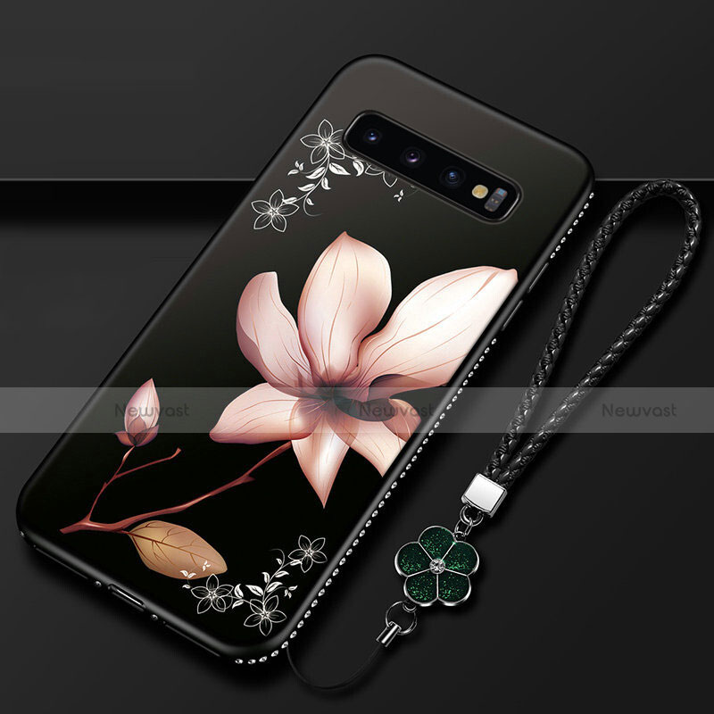 Silicone Candy Rubber Gel Flowers Soft Case Cover K01 for Samsung Galaxy S10 Brown