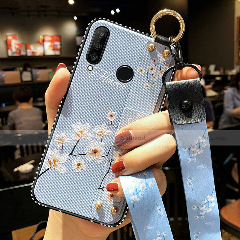 Silicone Candy Rubber Gel Flowers Soft Case Cover K02 for Huawei P Smart+ Plus (2019) Sky Blue