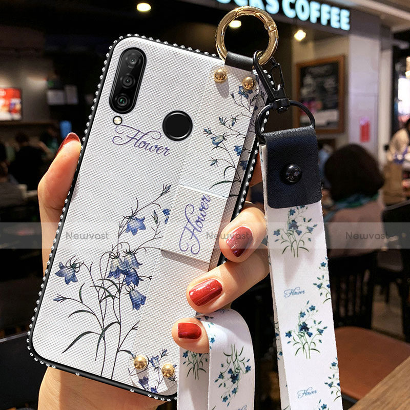 Silicone Candy Rubber Gel Flowers Soft Case Cover K02 for Huawei P Smart+ Plus (2019) White