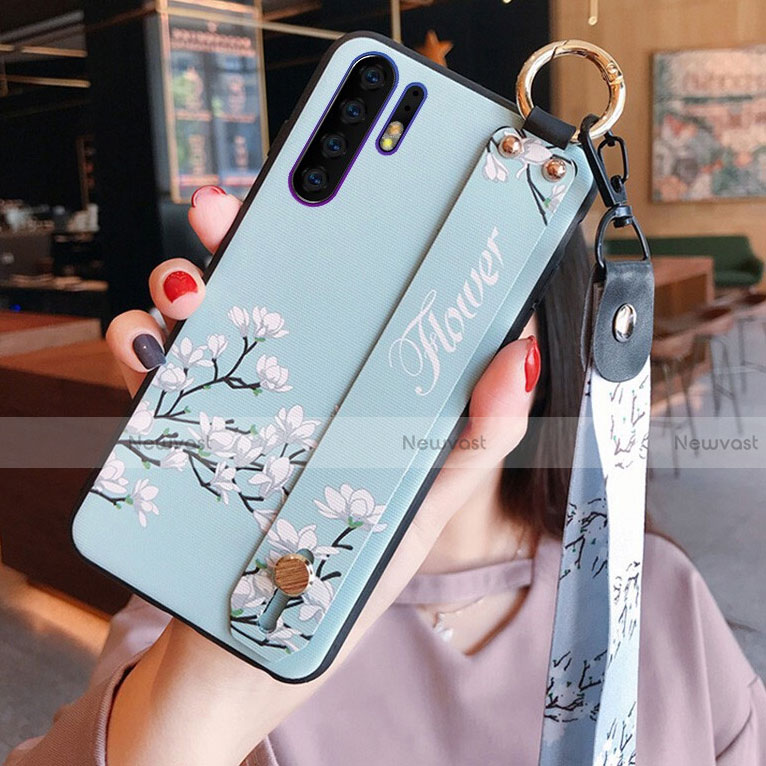 Silicone Candy Rubber Gel Flowers Soft Case Cover K02 for Huawei P30 Pro Cyan