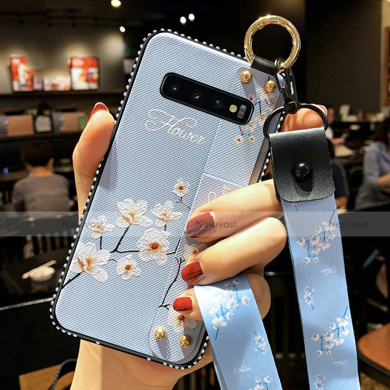 Silicone Candy Rubber Gel Flowers Soft Case Cover K02 for Samsung Galaxy S10 5G Sky Blue