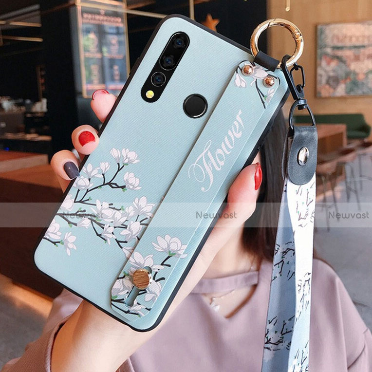 Silicone Candy Rubber Gel Flowers Soft Case Cover K03 for Huawei Honor 20i Sky Blue