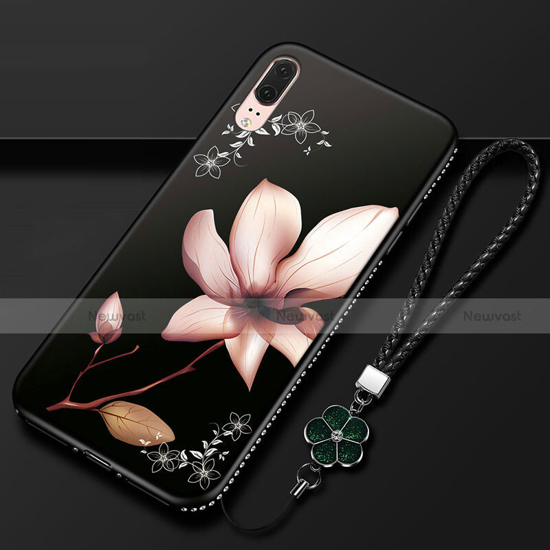 Silicone Candy Rubber Gel Flowers Soft Case Cover K03 for Huawei P20 Brown