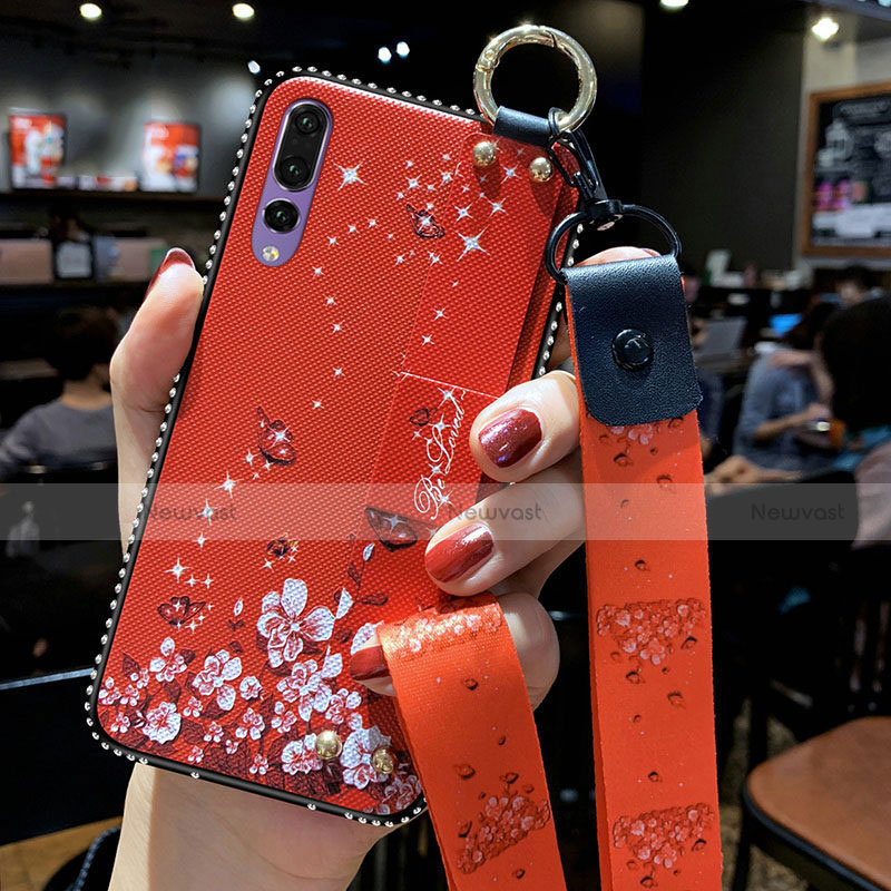 Silicone Candy Rubber Gel Flowers Soft Case Cover K03 for Huawei P20 Pro Red