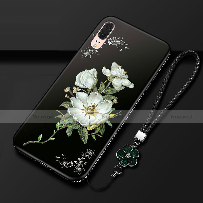 Silicone Candy Rubber Gel Flowers Soft Case Cover K03 for Huawei P20 White