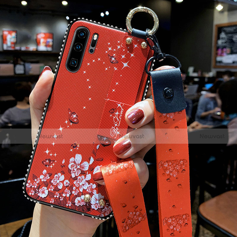 Silicone Candy Rubber Gel Flowers Soft Case Cover K04 for Huawei P30 Pro Red