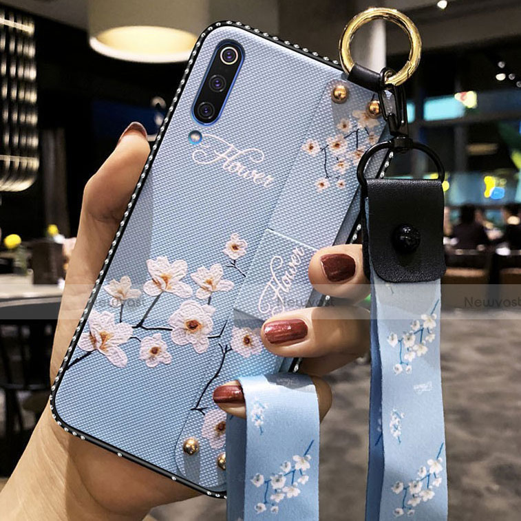 Silicone Candy Rubber Gel Flowers Soft Case Cover K05 for Xiaomi Mi A3 Sky Blue