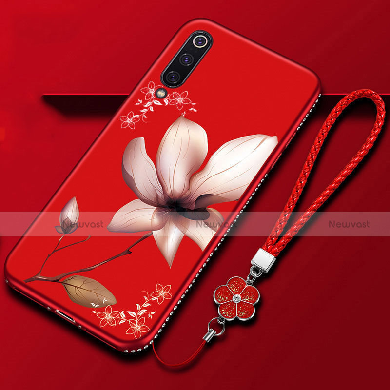 Silicone Candy Rubber Gel Flowers Soft Case Cover K06 for Xiaomi Mi A3 Red Wine