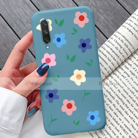 Silicone Candy Rubber Gel Flowers Soft Case Cover K07 for Xiaomi Mi A3 Blue