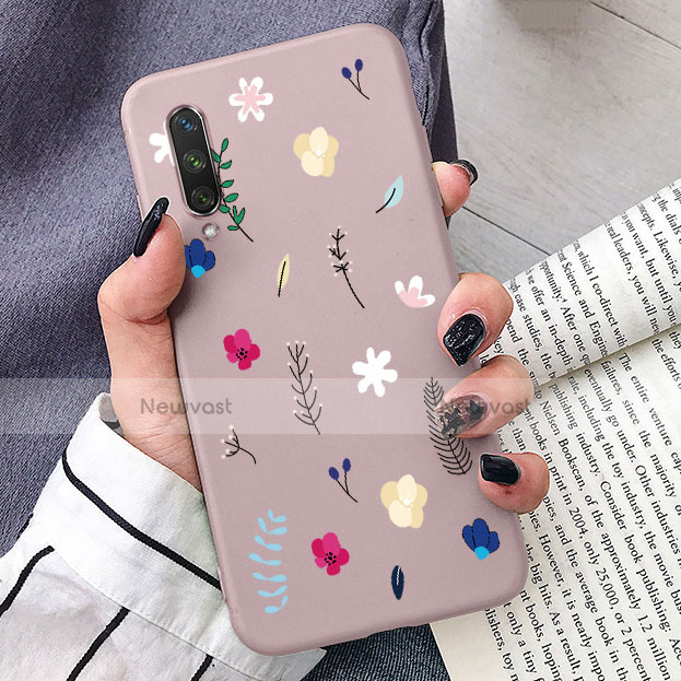 Silicone Candy Rubber Gel Flowers Soft Case Cover K07 for Xiaomi Mi A3 Pink