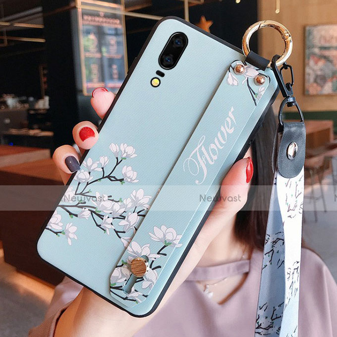 Silicone Candy Rubber Gel Flowers Soft Case Cover K08 for Huawei P20 Cyan