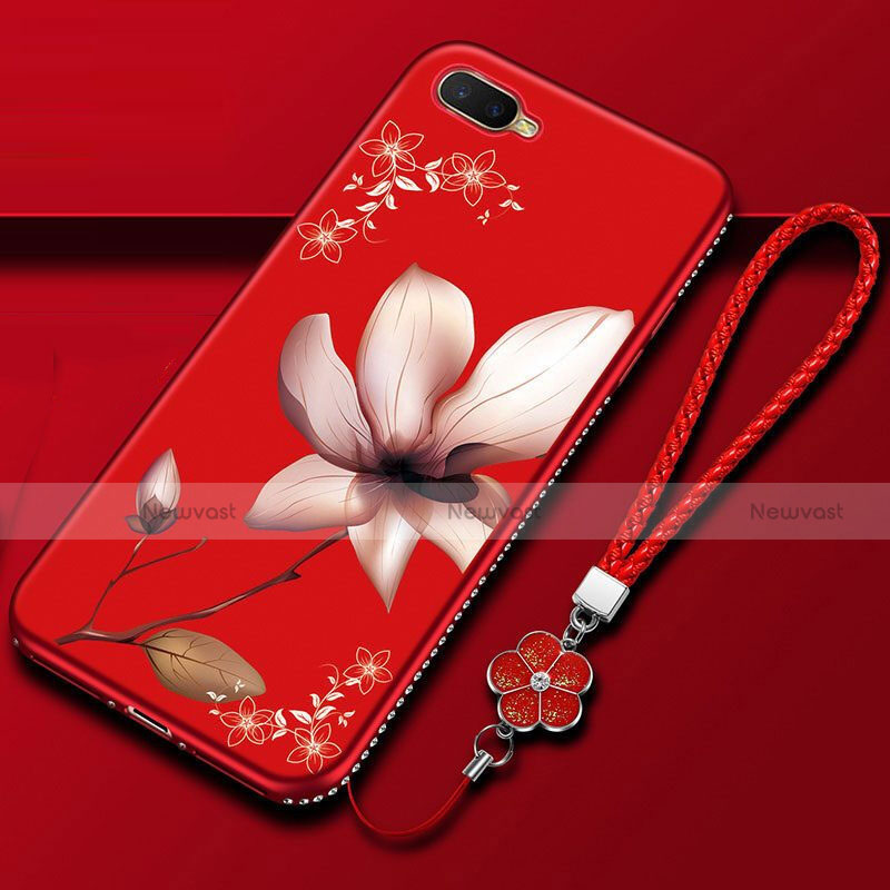 Silicone Candy Rubber Gel Flowers Soft Case Cover M02 for Oppo K1 Red Wine