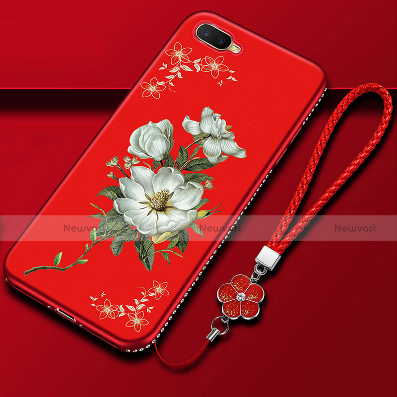 Silicone Candy Rubber Gel Flowers Soft Case Cover M02 for Oppo R17 Neo Red