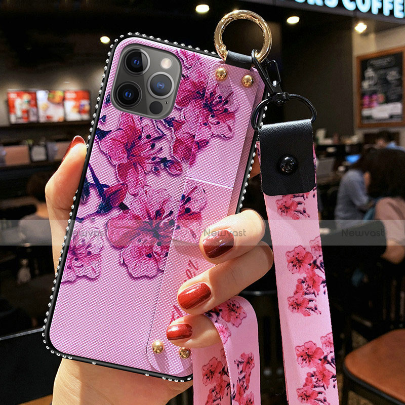 Silicone Candy Rubber Gel Flowers Soft Case Cover S01 for Apple iPhone 12 Pro Max Clove Purple