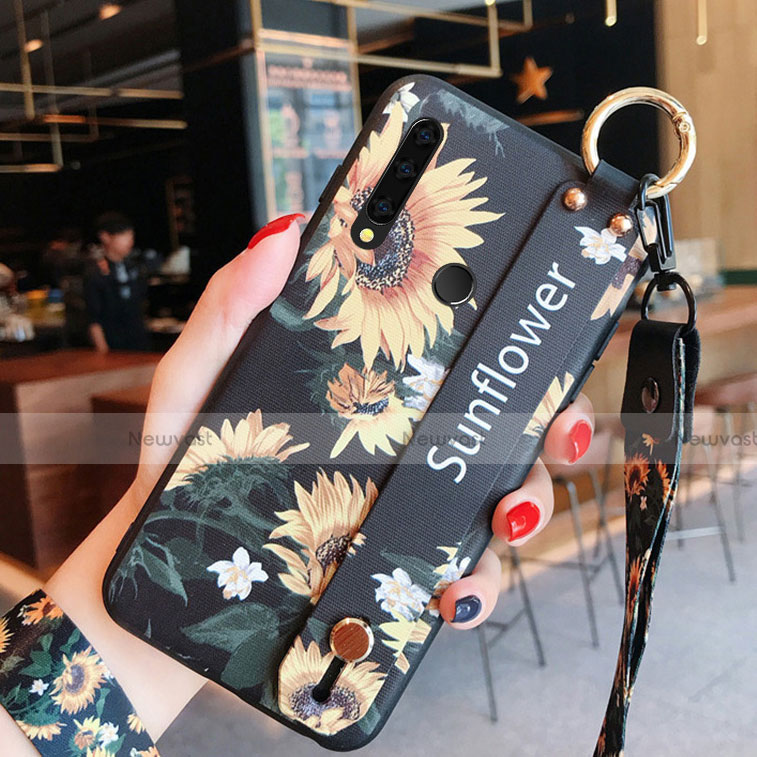 Silicone Candy Rubber Gel Flowers Soft Case Cover S01 for Huawei Enjoy 10 Plus Yellow