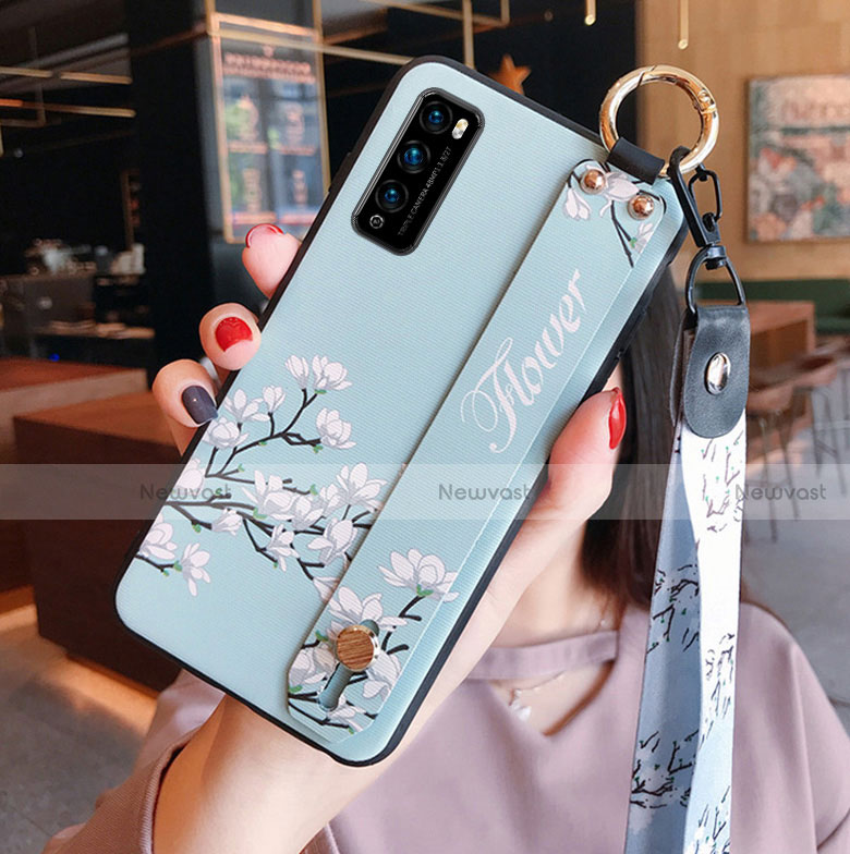 Silicone Candy Rubber Gel Flowers Soft Case Cover S01 for Huawei Enjoy 20 Pro 5G Cyan