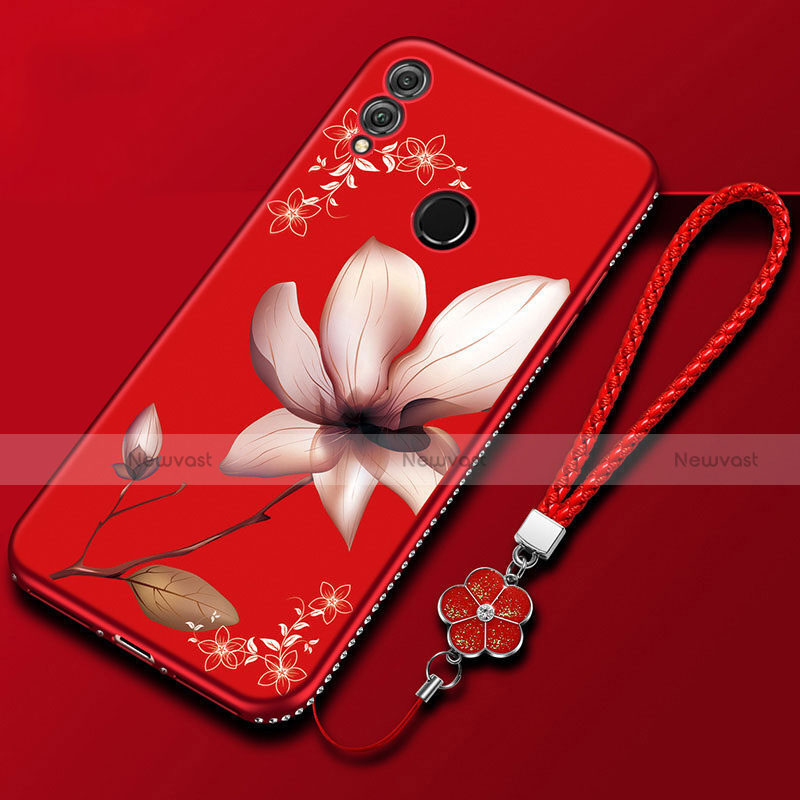 Silicone Candy Rubber Gel Flowers Soft Case Cover S01 for Huawei Honor 10 Lite Red Wine