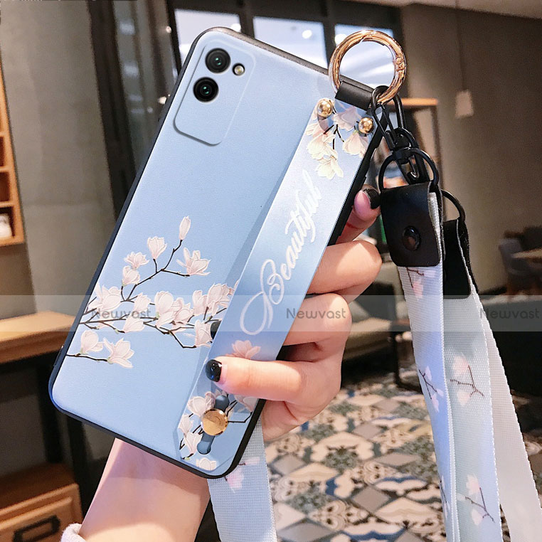 Silicone Candy Rubber Gel Flowers Soft Case Cover S01 for Huawei Honor Play4 Pro 5G Mint Blue