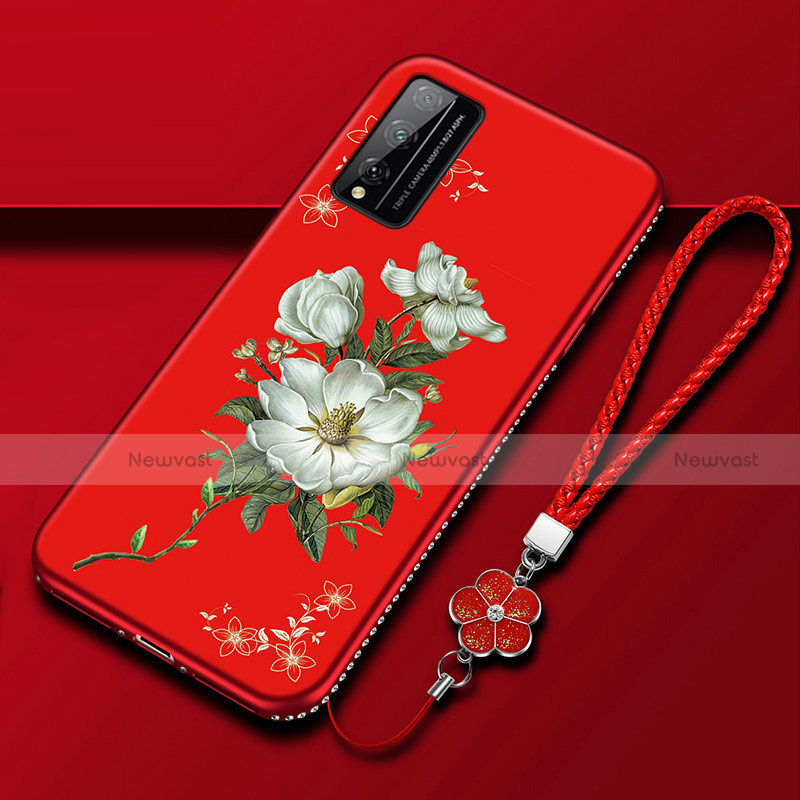 Silicone Candy Rubber Gel Flowers Soft Case Cover S01 for Huawei Honor Play4T Pro Red