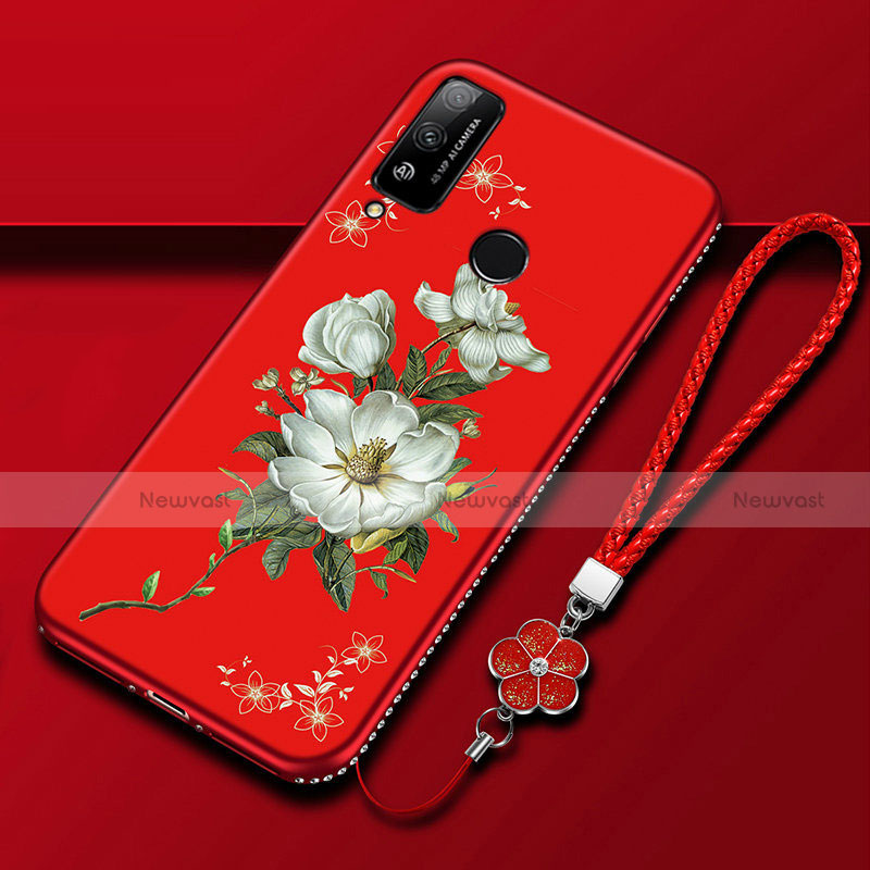 Silicone Candy Rubber Gel Flowers Soft Case Cover S01 for Huawei Honor Play4T Red