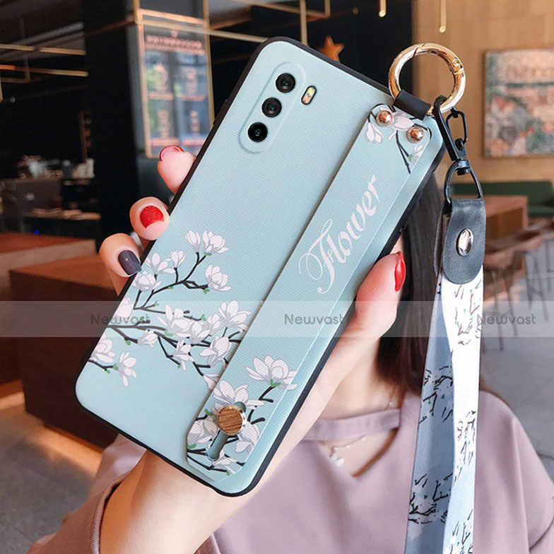 Silicone Candy Rubber Gel Flowers Soft Case Cover S01 for Huawei Mate 40 Lite 5G Mint Blue