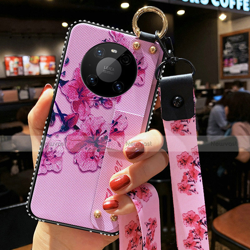 Silicone Candy Rubber Gel Flowers Soft Case Cover S01 for Huawei Mate 40E Pro 4G Clove Purple