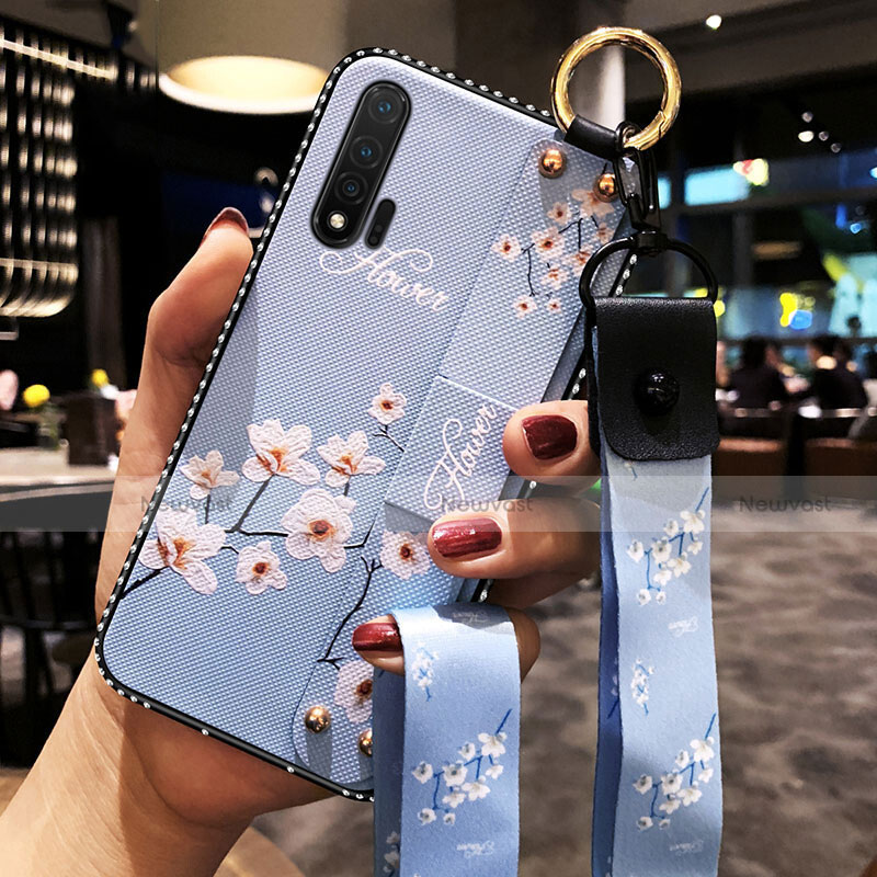 Silicone Candy Rubber Gel Flowers Soft Case Cover S01 for Huawei Nova 6 5G Sky Blue