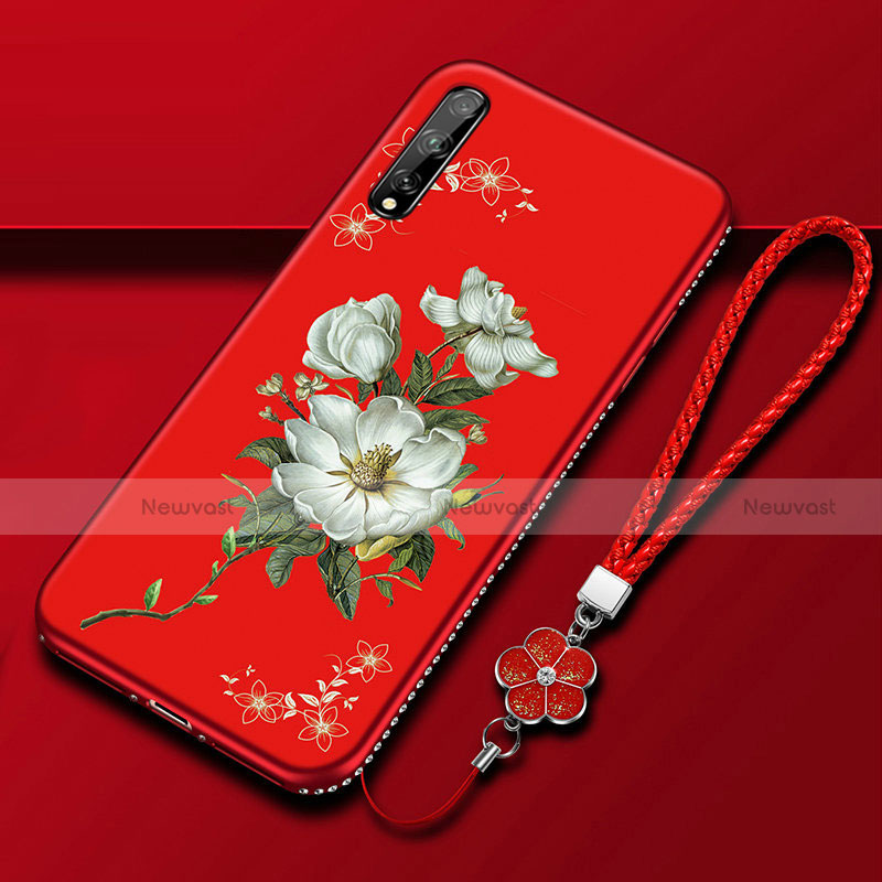 Silicone Candy Rubber Gel Flowers Soft Case Cover S01 for Huawei P smart S Red