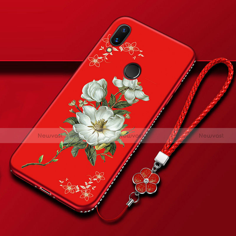 Silicone Candy Rubber Gel Flowers Soft Case Cover S01 for Huawei P Smart Z Red