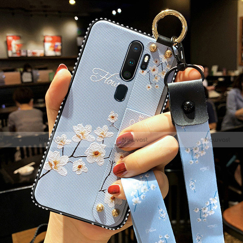 Silicone Candy Rubber Gel Flowers Soft Case Cover S01 for Oppo A11 Sky Blue