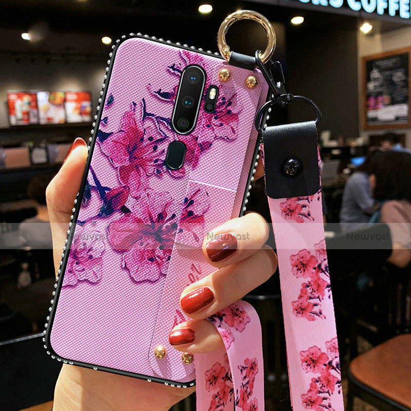 Silicone Candy Rubber Gel Flowers Soft Case Cover S01 for Oppo A11X Purple