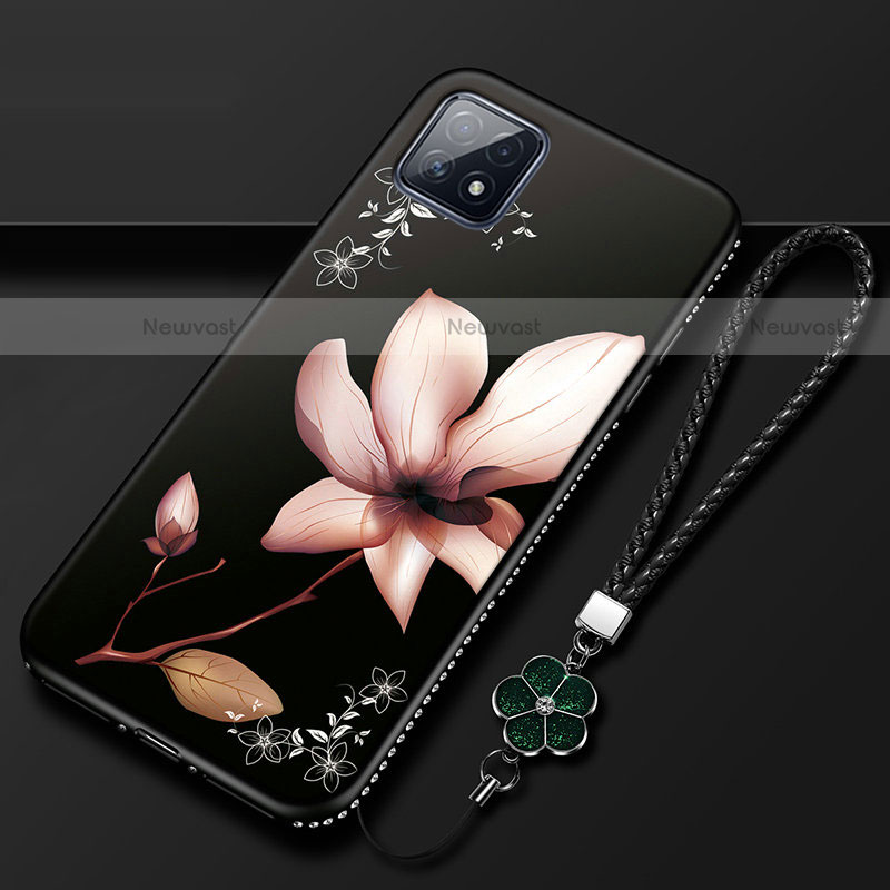 Silicone Candy Rubber Gel Flowers Soft Case Cover S01 for Oppo A72 5G Brown