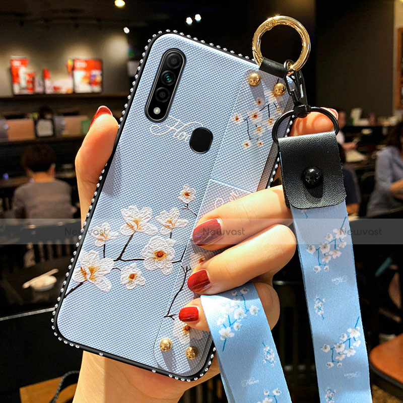 Silicone Candy Rubber Gel Flowers Soft Case Cover S01 for Oppo A8 Sky Blue