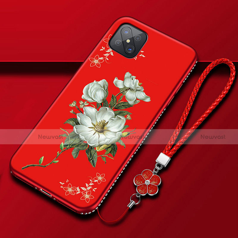 Silicone Candy Rubber Gel Flowers Soft Case Cover S01 for Oppo A92s 5G Red