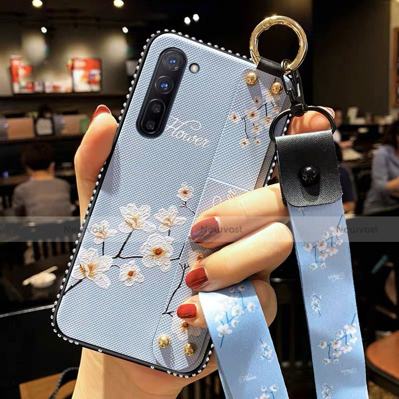 Silicone Candy Rubber Gel Flowers Soft Case Cover S01 for Oppo F15 Sky Blue