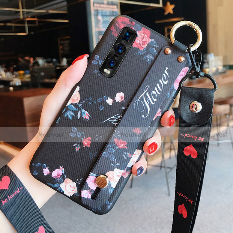 Silicone Candy Rubber Gel Flowers Soft Case Cover S01 for Oppo Find X2 Pro Black