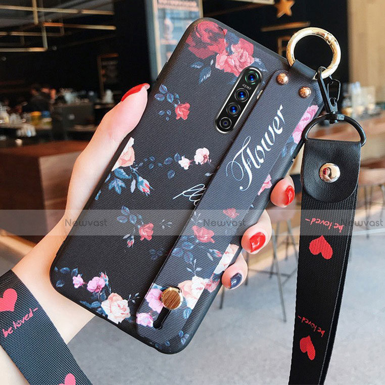 Silicone Candy Rubber Gel Flowers Soft Case Cover S01 for Oppo Reno Ace Black