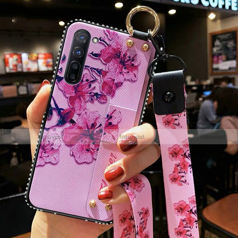 Silicone Candy Rubber Gel Flowers Soft Case Cover S01 for Oppo Reno3 Purple