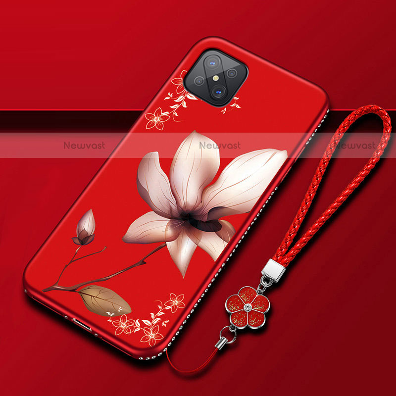 Silicone Candy Rubber Gel Flowers Soft Case Cover S01 for Oppo Reno4 Z 5G Red Wine