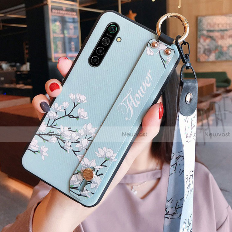 Silicone Candy Rubber Gel Flowers Soft Case Cover S01 for Realme X2 Sky Blue