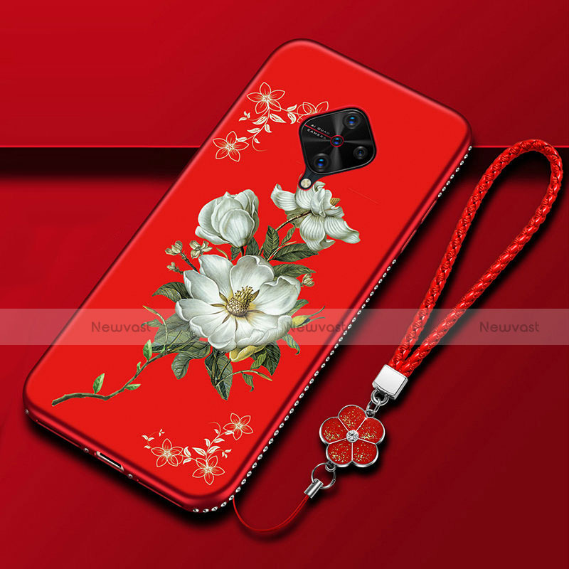 Silicone Candy Rubber Gel Flowers Soft Case Cover S01 for Vivo S1 Pro Red