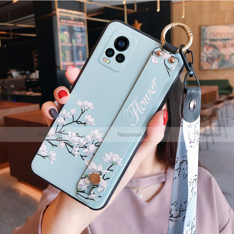 Silicone Candy Rubber Gel Flowers Soft Case Cover S01 for Vivo V20 Pro 5G Mint Blue