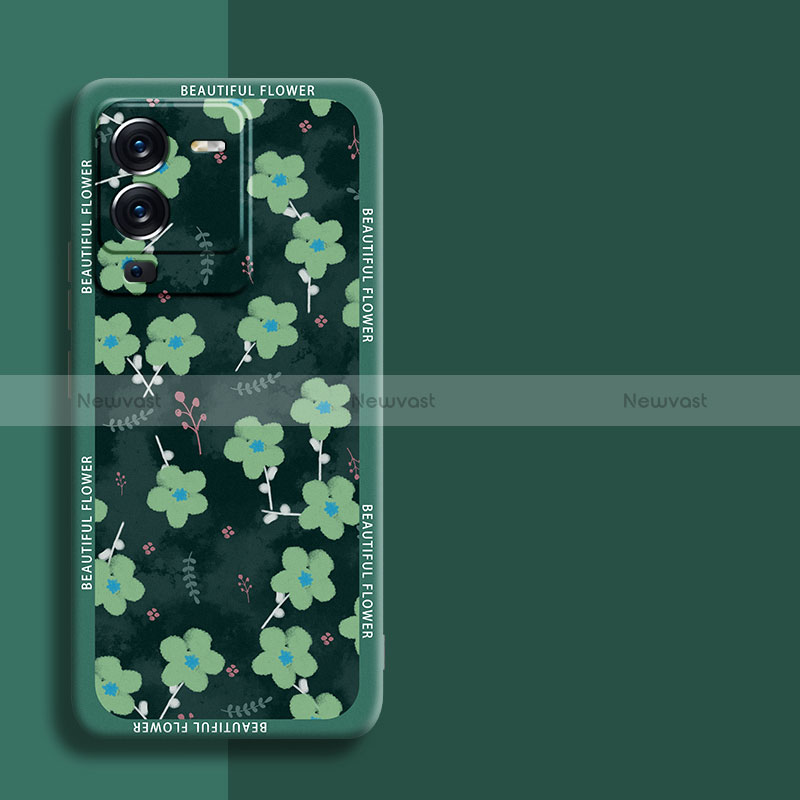 Silicone Candy Rubber Gel Flowers Soft Case Cover S01 for Vivo V25 Pro 5G Green